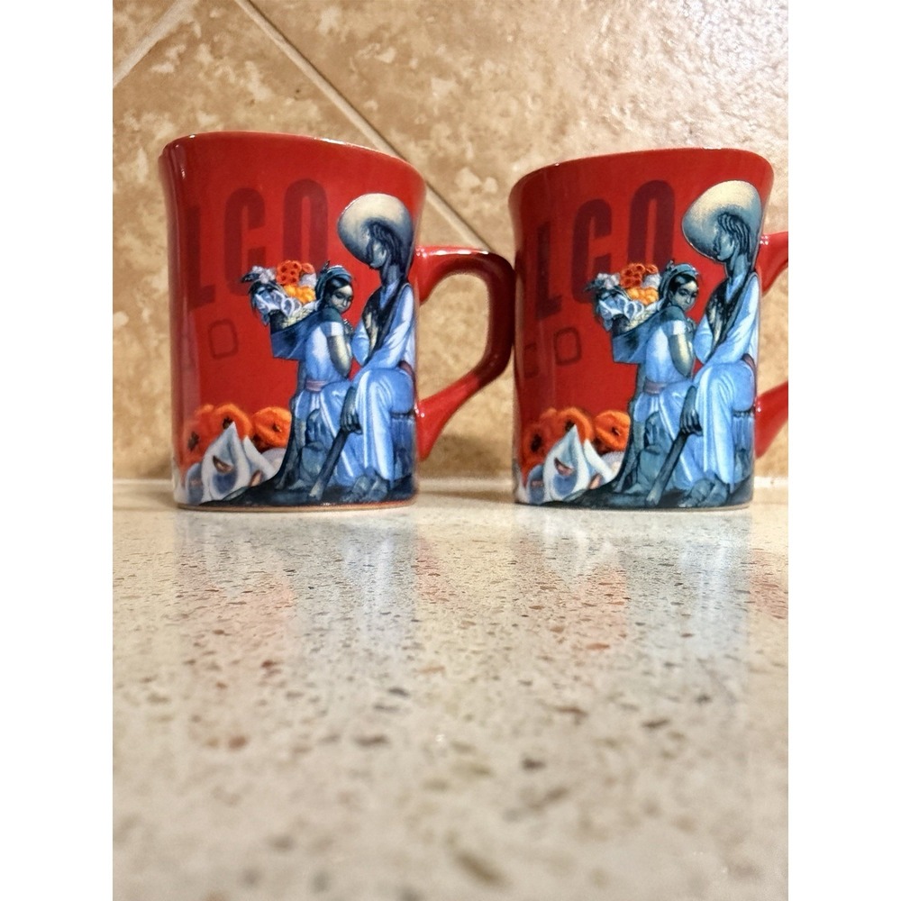 2 Vintage Nescafe  CLasico Xochimilco Mexico Red  Mug